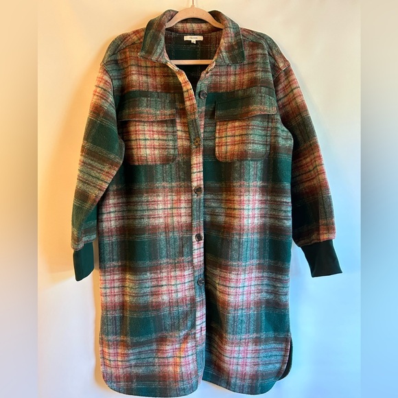 Maurices Jackets & Blazers - MAURICES (2023) GREEN/BURGUNDY PLAID SHACKET FRONT POCKETS SPLIT SIDES SIZE MED